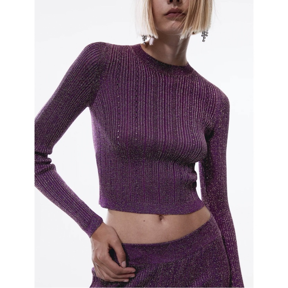 Mango Purple Knit Lurex Crewneck Sweater | Size S & M |